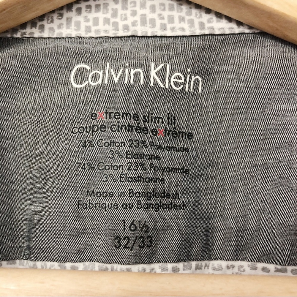 Calvin Klein White & Grey Burton Down Dress Shirt - Picture 3 of 4